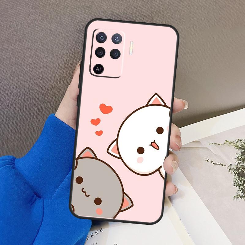 Peach Cat For OPPO Find X3 X5 Pro A9 A5 A31 2020 A15 A16 A52 A72 A1K A83 A91 A54 A74 A94 A53S Case