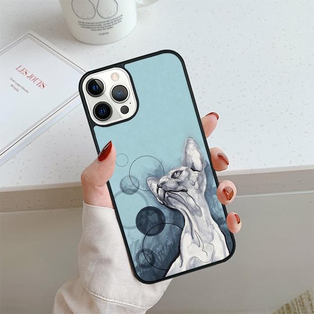 Tattoo Sphinx Cat Phone Case For iPhone 17 Air 13 12 14 15 16 Cover For Apple 14 15 16 11 Pro Max Plus Coque