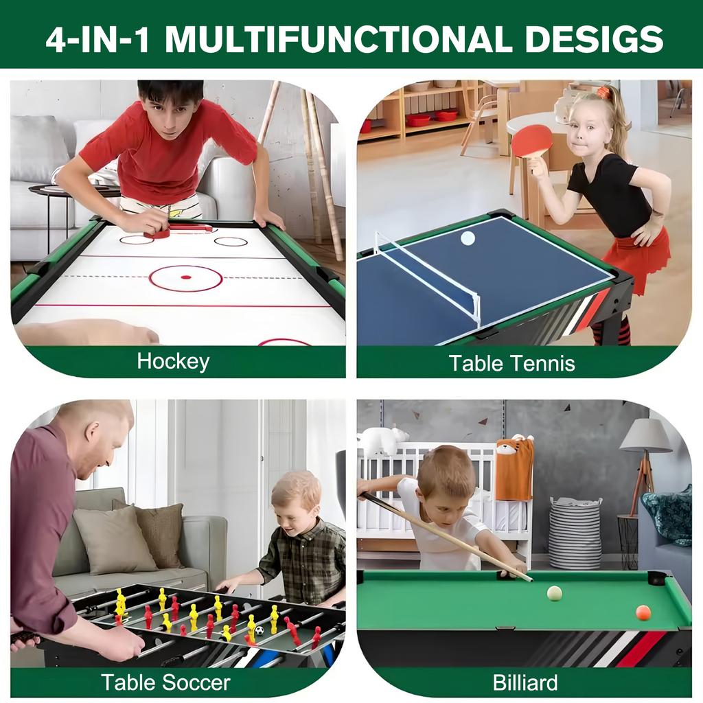 4-In-1 Multi Game Table Billiards Table/Foosball Table/Hockey Table/Ping Pong Table Wear Resist Convert Table for Home Game Room