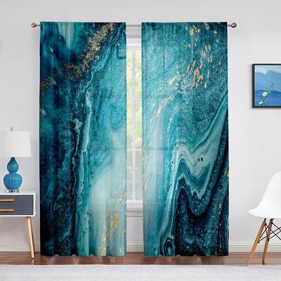 Navy Blue Marble Sheer Voile Curtain for Living Room Bedroom Kitchen Hotel Decor Luxury Liquid Texture Abstract Tulle Curtains