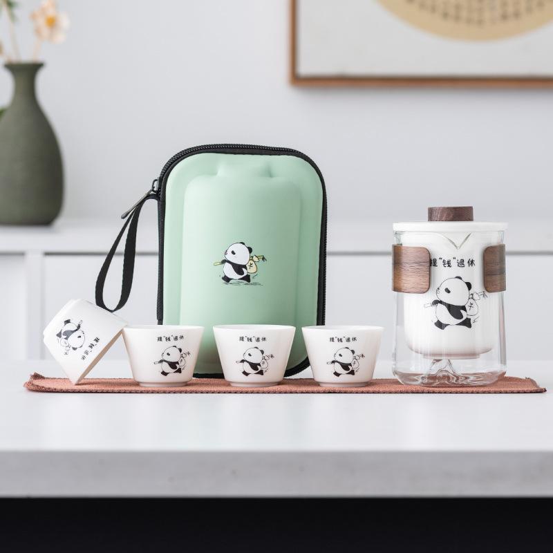 

Guochao Panda Travel Tea Set Portable One Pot Four Cups Kuaike Cup Sichuan Commemorative Tea Business Gifts