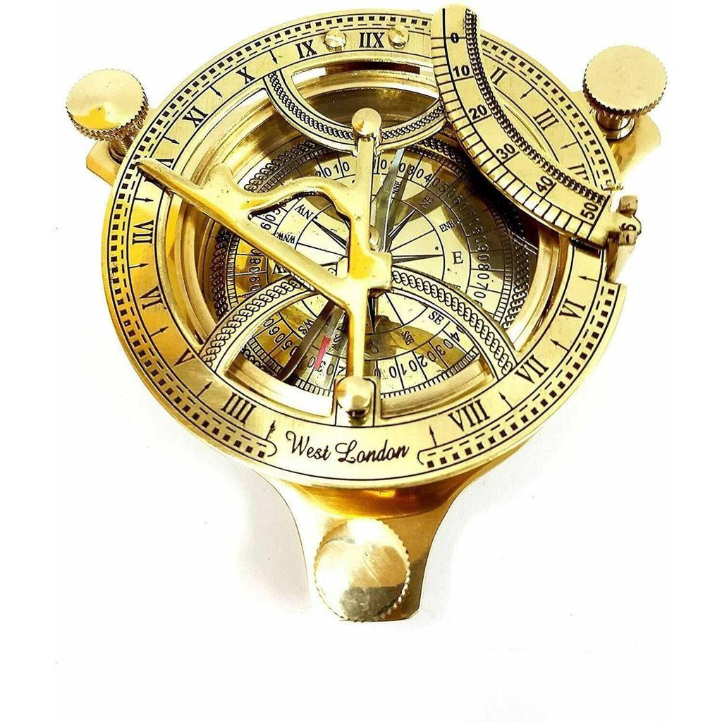 3 Inch Brass Golden Sundial Compass. Sun Clock Brass Golden Compass  (Gold)