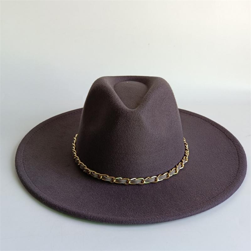 Yellow Fashion Fedora Hat With Colorful Chain 9.5Cm Wide Brim Hat For Women Winter Men'S Hat Cowboy Felt Hat Sombreros