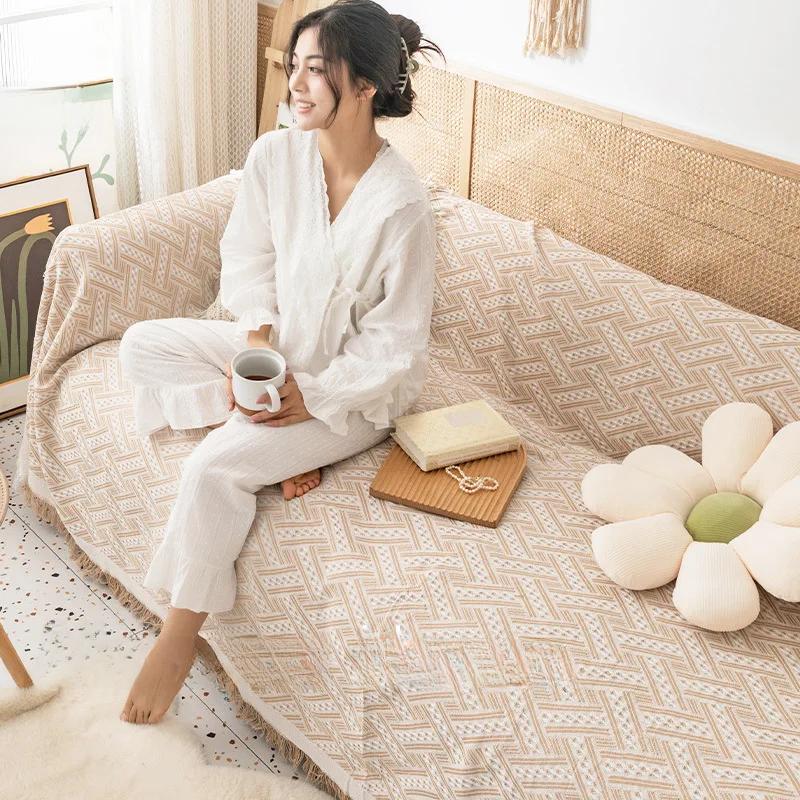 Bohemian Style Full Cover Sofa Cover For Rental Properties Four Seasons Sofa Cushion Wave Pattern Fabric