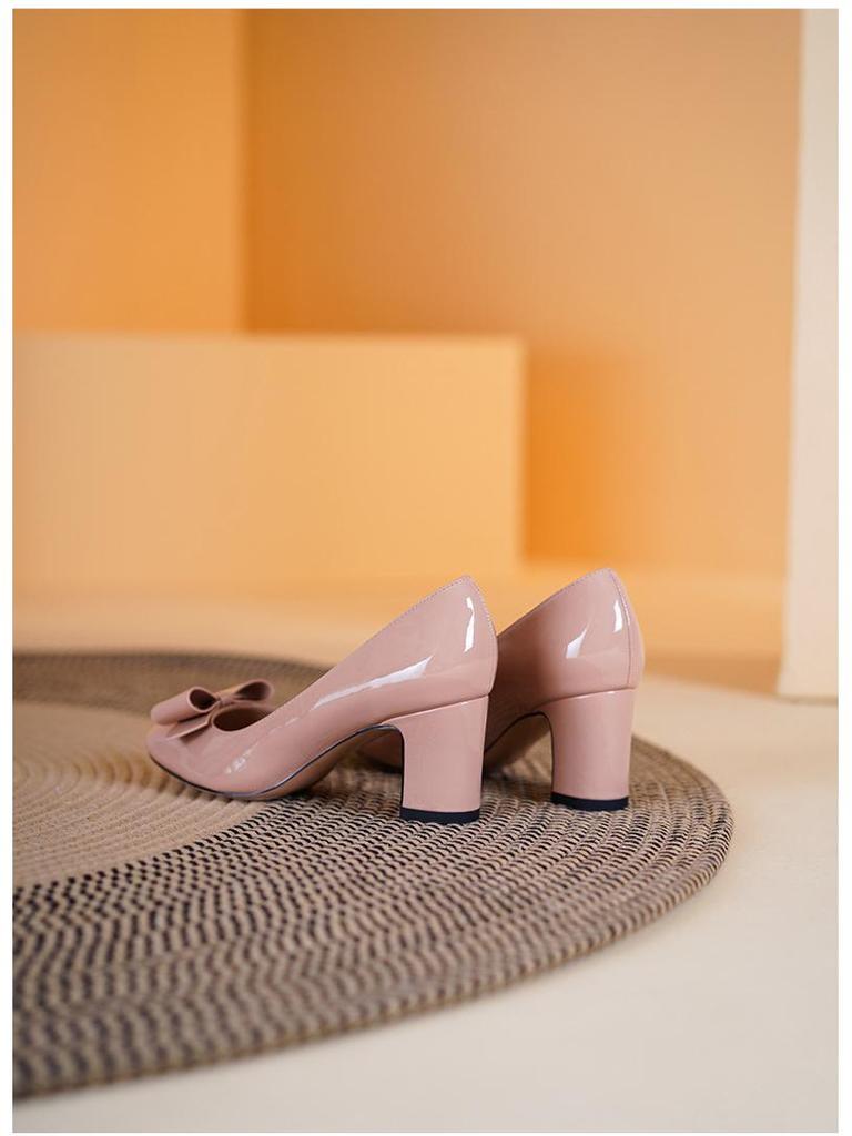 Plus Size Elegant Chunky Heel French High Heels for Women - 2025 Style, Mid-Heel, Round Toe, Shallow Mouth Shoes.