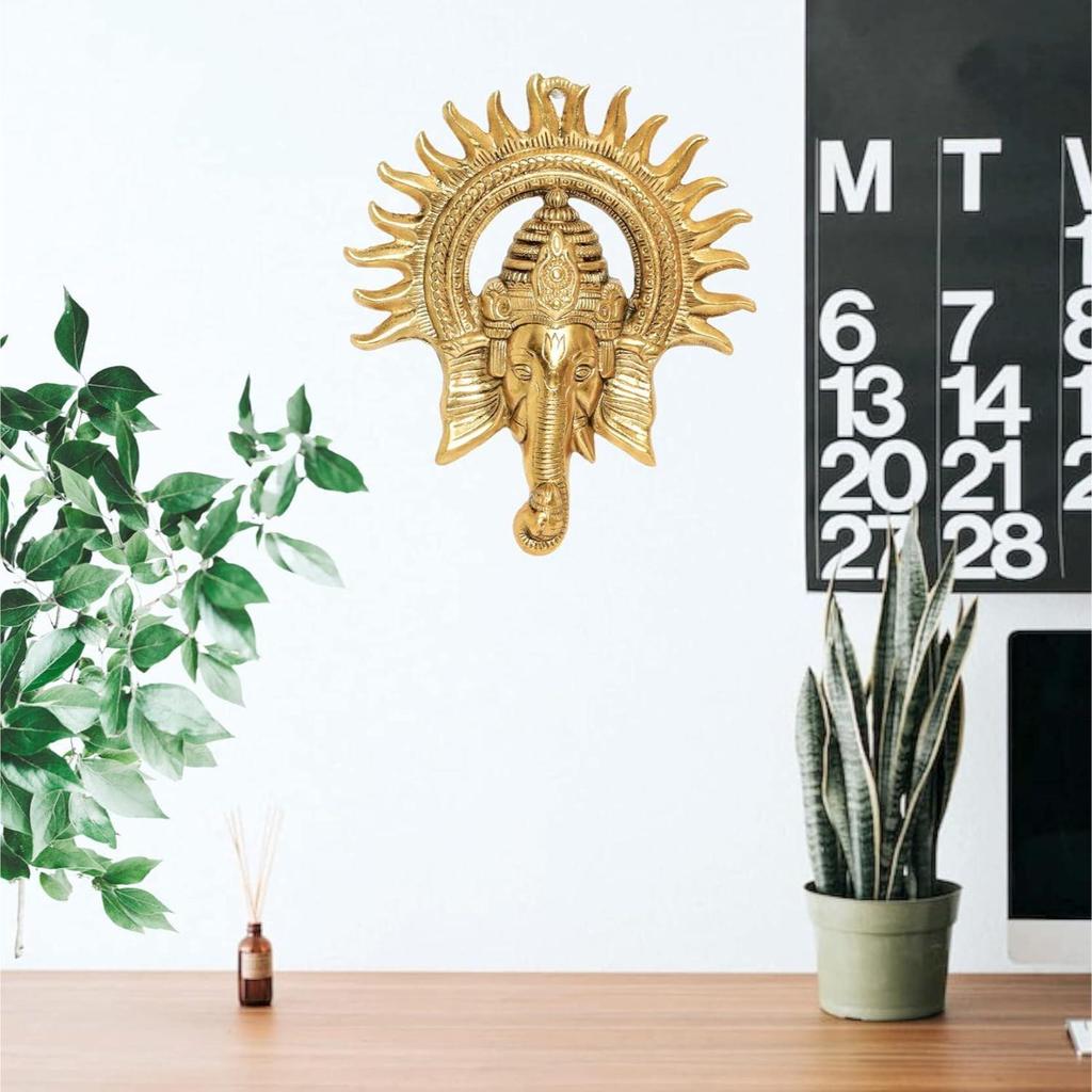 Metal Ganesha Ji Statue,Ganpati Wall Hanging Sculpture Lord Ganesh Idol Lucky Feng Shui Wall Decor Your Home,
