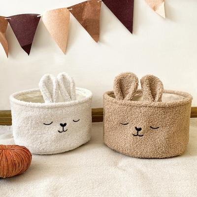 Large Capacity Soft Plush Sundries Storage Baskets Multi-Purpose Rabbit Ears Organizer Bag Cute Embroidery Toys Storage Baskets