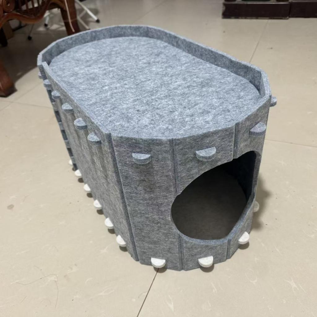 Cat Cave Bed 2-in-1 Foldable Cat Hideaway House Dual Layer Felt Lounge Pet Play Space for Indoor Cats