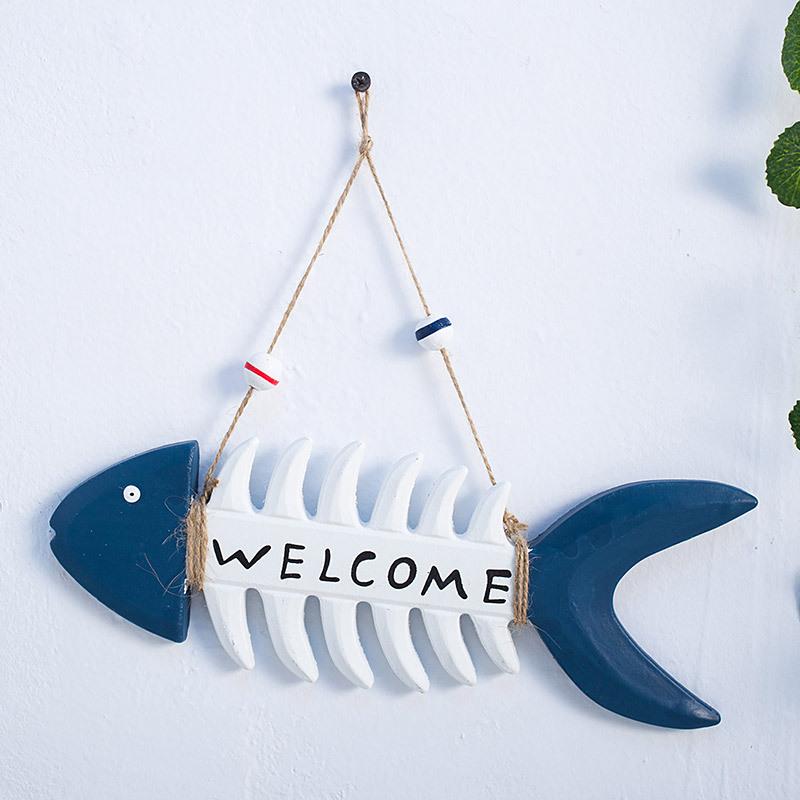 

1pc Mediterranean Wood Fish Pendant Hanging Wall Decoration Vintage Living Room Ocean Beach Theme Restaurant Bar Wall Ornament