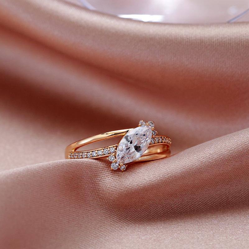 Simple Rhombus Natural Zircon Finger Rings For Women Rose Gold Color New In Rings Charm Daily Fine Wedding Jewelry