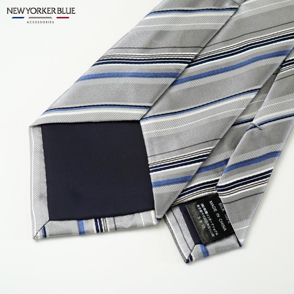 [New Yorker Blue] Striped (Multi-stripe) Necktie NB881615 Silver, One Size Fits All, Business Suit Style, Gift