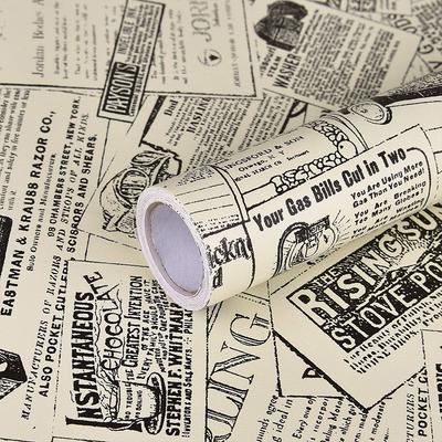 Vintage Newspaper Self Adhesive Wallpaper Vinyl Peel and Stick Contact Paper Removable for Furniture Shelf Drawer Liner Home DIY