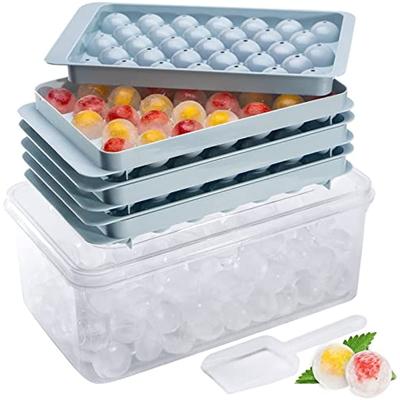 Vassoio per cubetti di ghiaccio Vassoi per cubetti di ghiaccio rotondi per congelatore con coperchio e contenitore Sfera Stampi per sfere di ghiaccio Vassoio per ghiaccio circolare per cocktail di whisky Bevande