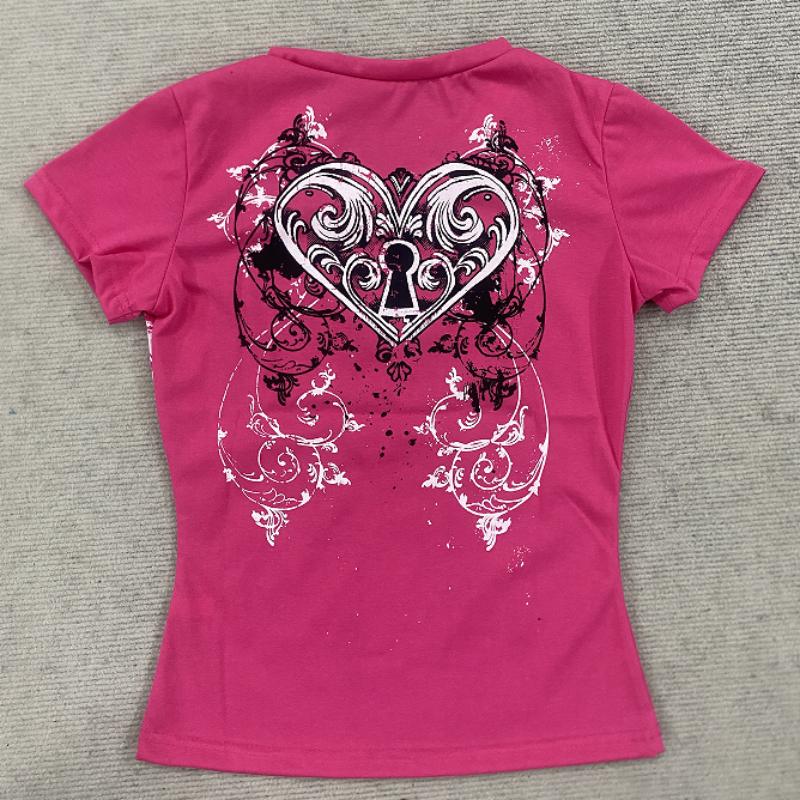 Camiseta de Verano Europea y Americana con Estampado Gótico para Mujer de Manga Corta
