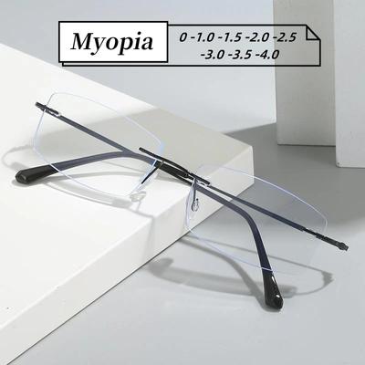 Ochelari Pătrați Fără Ramă pentru Miopie pentru Doamne cu Dioptrie Ultralight Anti Lumină Albastră Ochelari pentru Vedere de Aproape Rețetă 0 -1.0 Până la -4.0