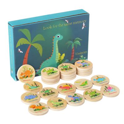 Wooden Dinosaur Memory Matching Game, Educational Animal Theme Matching Board Game With Wooden Round Board, Educational Toy Set For Kids Ages 3+