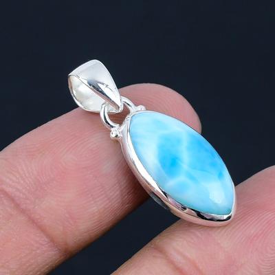 Hanger met natuurlijke marquisevormige larimar edelsteen, 925 sterling zilver, handgemaakte hanger, sieraad, cadeau voor Valentijnsdag