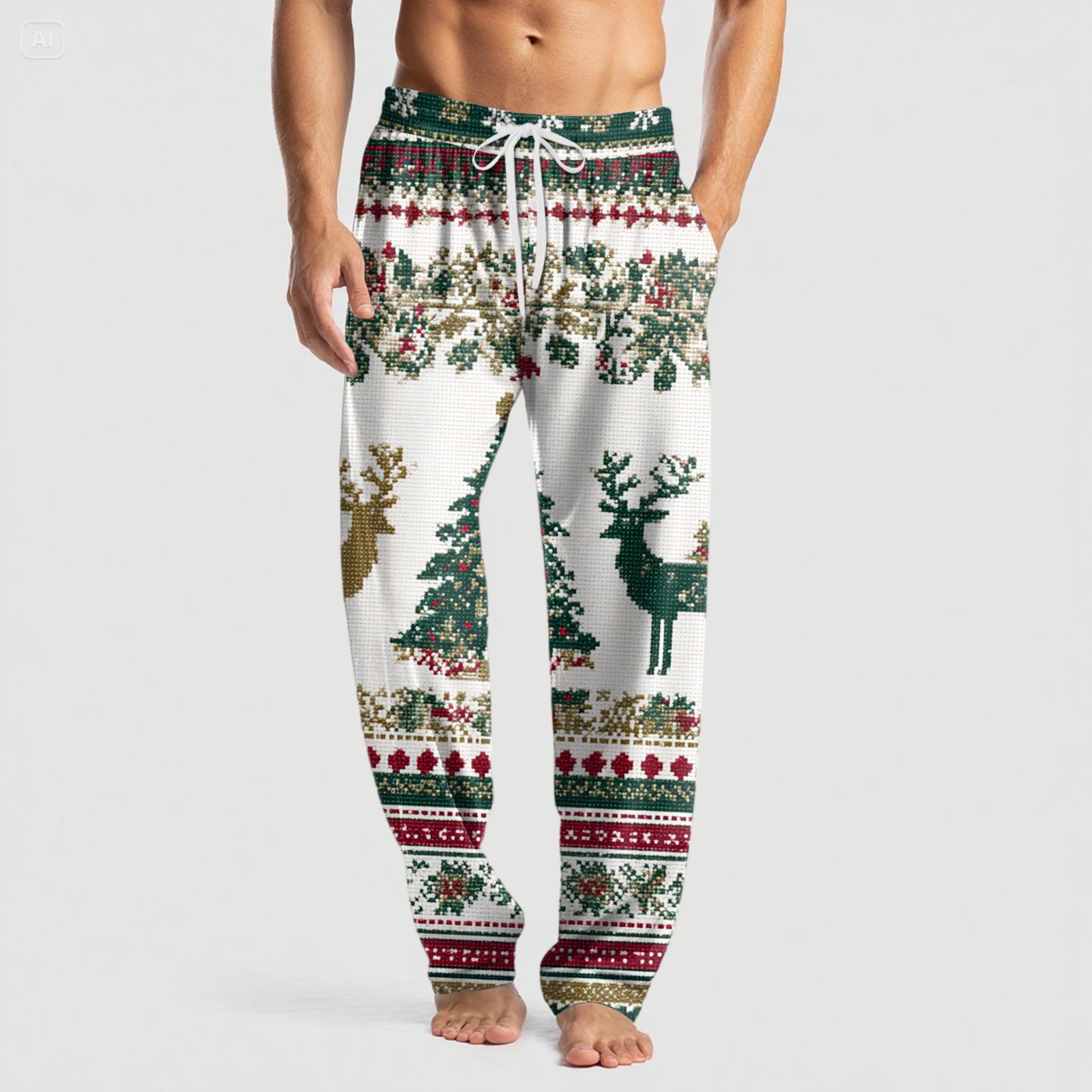 

Мужские вязаные модные брюки с принтом, карманами, повседневные, пижамные XL белый