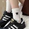 Women's Thickened Pure Cotton Mid-Calf Slouch Socks with Bow Embroidery for Autumn and Winter
