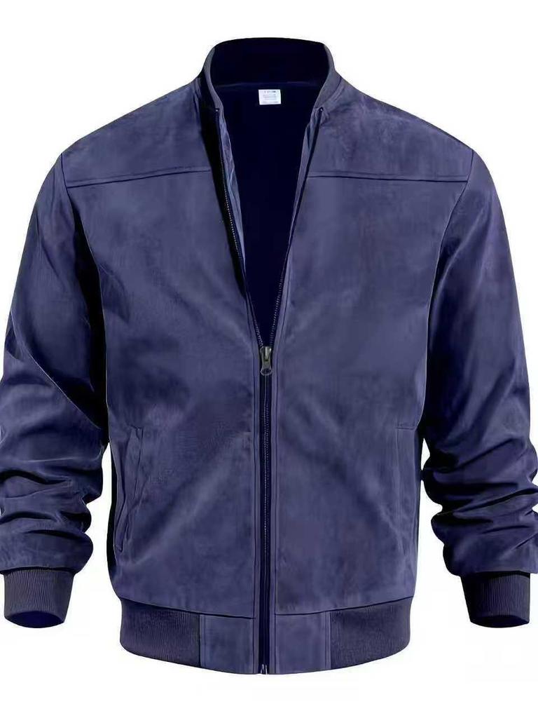 Men's Suede Zip Jacket - Casual Retro Long Sleeve Cardigan Coat
