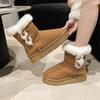 Fashion Winter New Thick Snow Boots Women Fashion Round Head Suede Horn Buckle Anti-slip Wear-resistant Mid-calf Boots