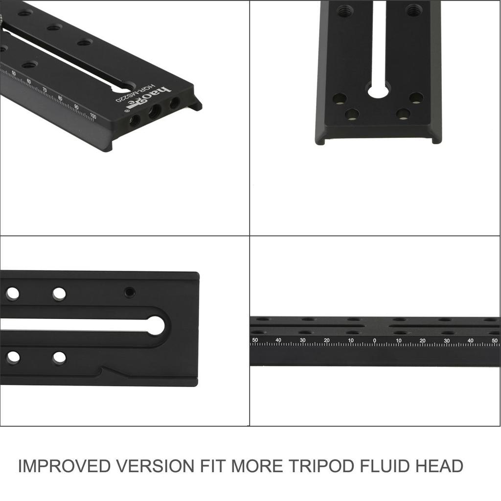 Haoge 220mm Rapid Connect Long Sliding Quick Release Plate for Manfrotto and Tripod Fluid Video Heads MVH500AH, MVH500A, MVH502AH, MVH502A, 501HDV,