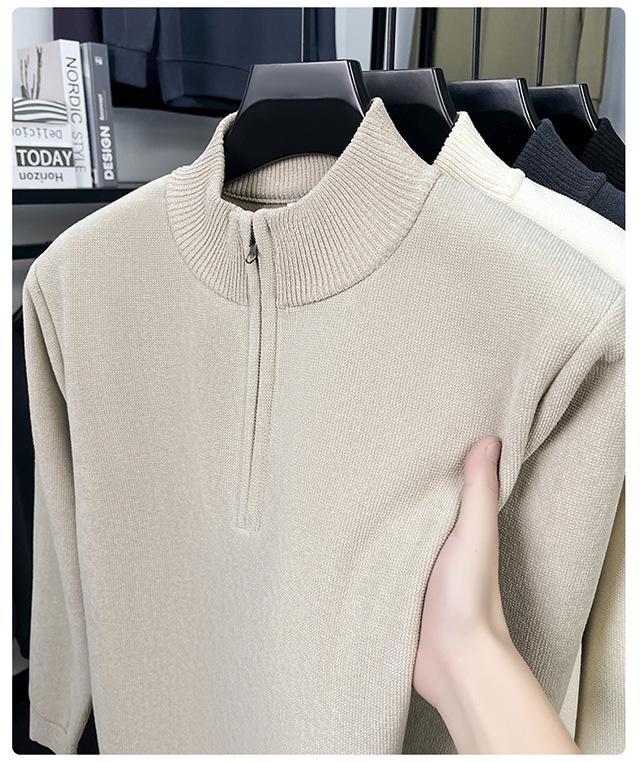 Men's 2025 Thick Knit Sweater with Half-High Collar and Zipper