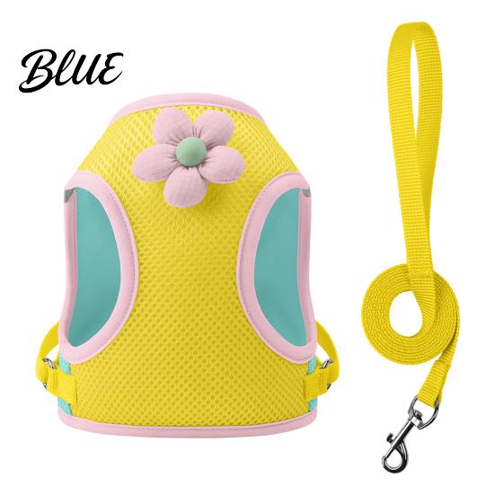 Adjustable Pet Walking Harness Small Dog and 59" Leash Set Breathable Mesh Puppy Vest with Durable Metal Clip 3D Flower Decor for Dogs Cats Outdoor