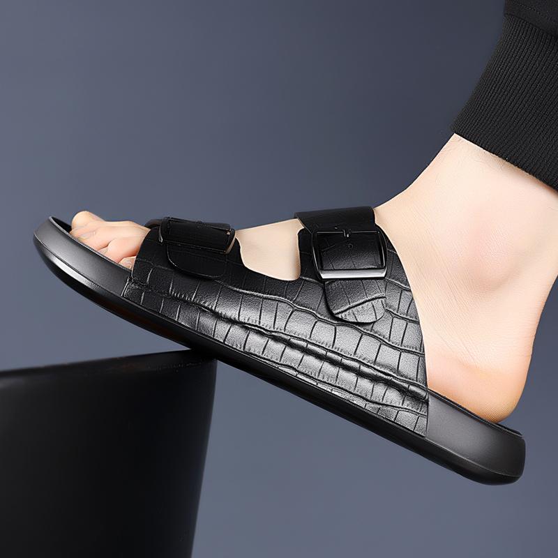 Fashion New Soft Sole Quality Leather Non-Slip Slippers Brand Mens Beach Slippers Comfortable Summer Breathable Classics Vacation Shoes