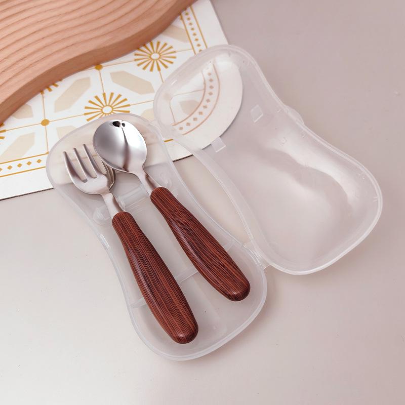 304 Stainless Steel Wood Grain Cutlery with Wooden Handles - Steak Knife, Dessert Spoon, and Fork Set