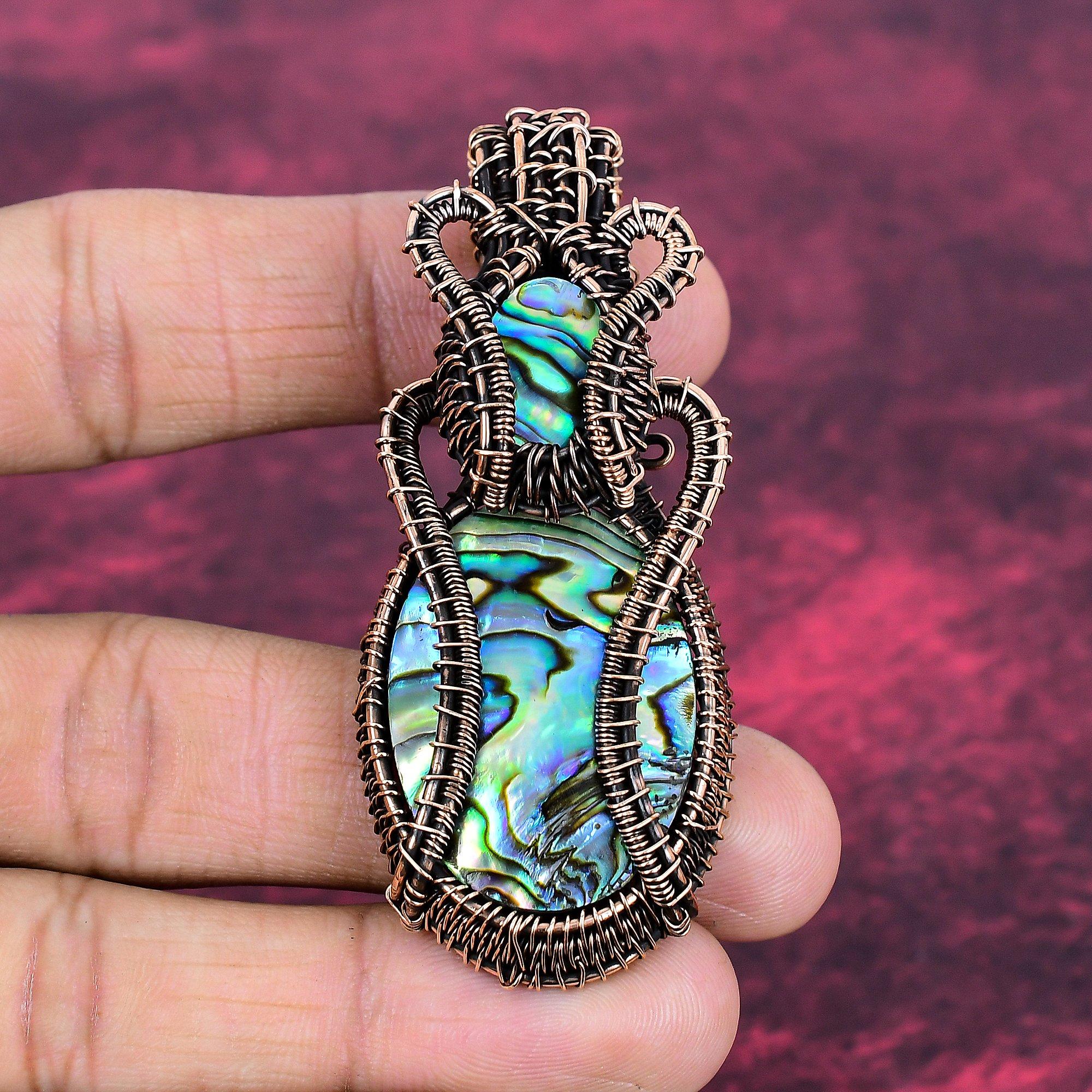 Abalone Shell Gemstone Pendant Copper Wire Wrapped Pendant Handmade Jewelry
