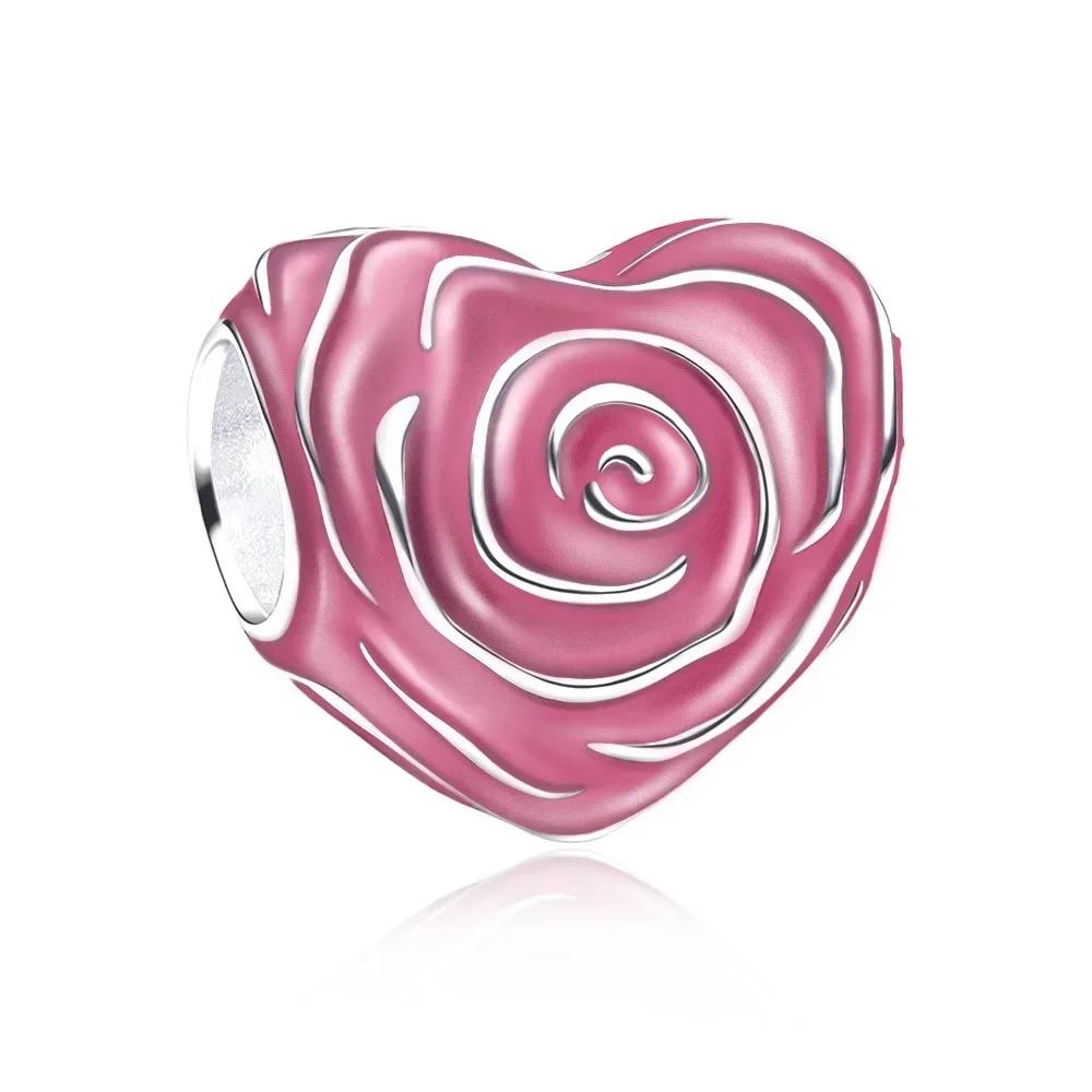 Multicolor Heart Rose Love Charms Beads Original Copper Fine Pendant Fit Diy Bracelet Necklace Boutique Couple Gift