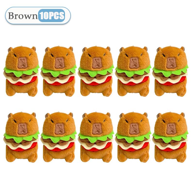 1-20PCS Hamburger Capybara Plush Keychain Backpack Pendant Toy Car Key Ring Decorat Kawaii Stuffed Doll Children Birthday Gift