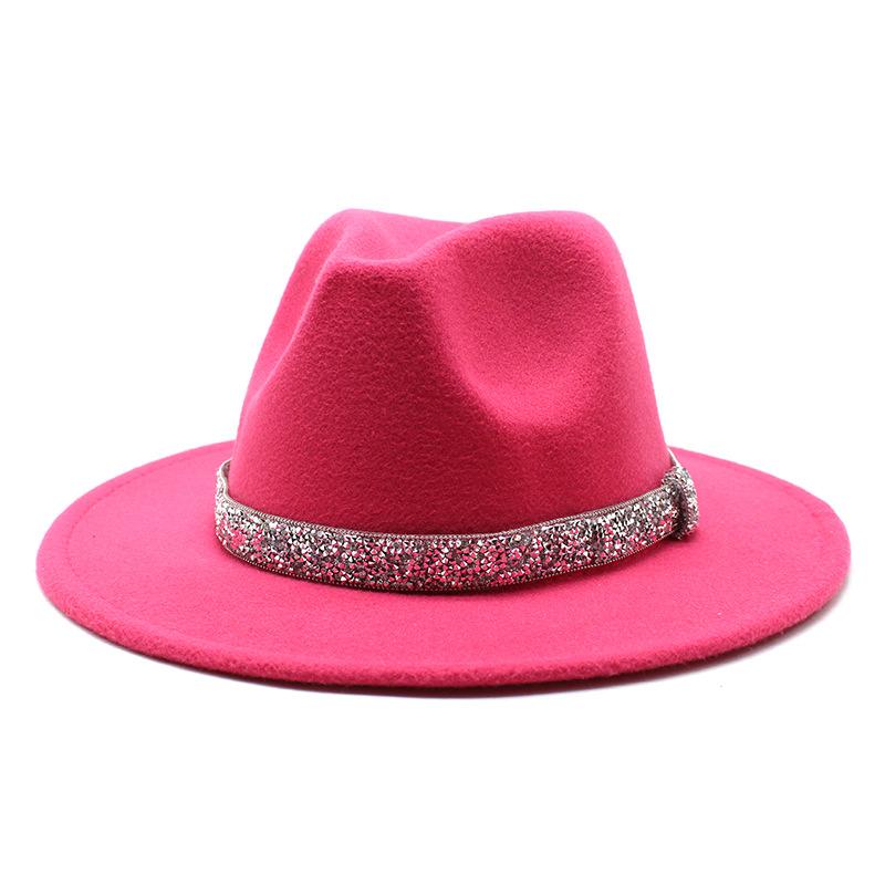 2021 Autumn Men'S And Women'S Woolen Hats, Solid Color Jazz Top Hats, Crystal Diamond Gift Hats