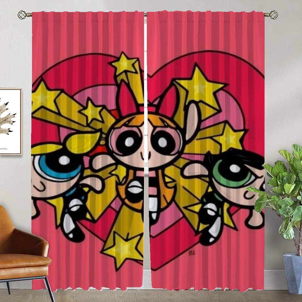 Zasłony do sypialni Powerpuff Girls Zasłony do wnętrza domu 2 sztuki Zasłona do salonu Przegroda Rolety Dekoracja na Halloween