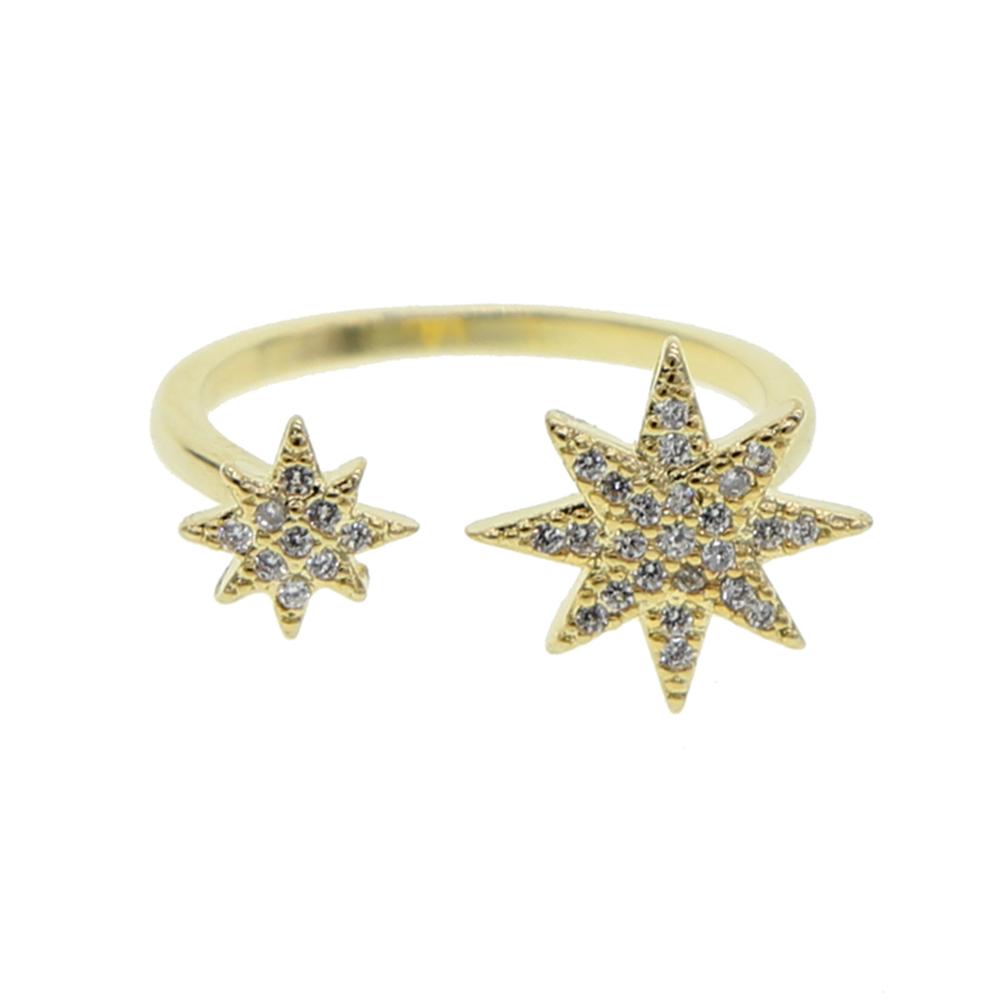 

high quality cubic zirconia fashion women jewelry gold silver color 5A cz star starburst open ring resizable золотой