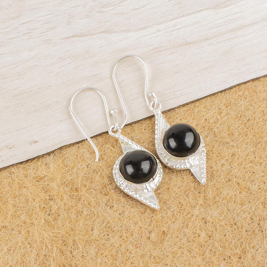 Schwarzer Onyx Cab Edelstein Schmuck, 925 Sterlingsilber Ohrringe, Wunderschöne Onyx Silber Ohrringe für Thanksgiving Geschenk