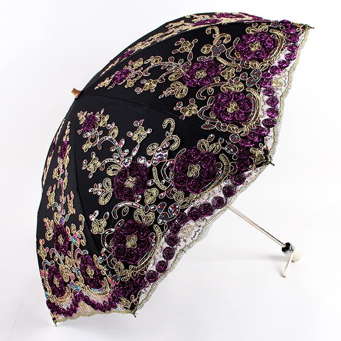 Lace Embroidery Sun & Rain Dual-Use UV Protection Folding Parasol Umbrella