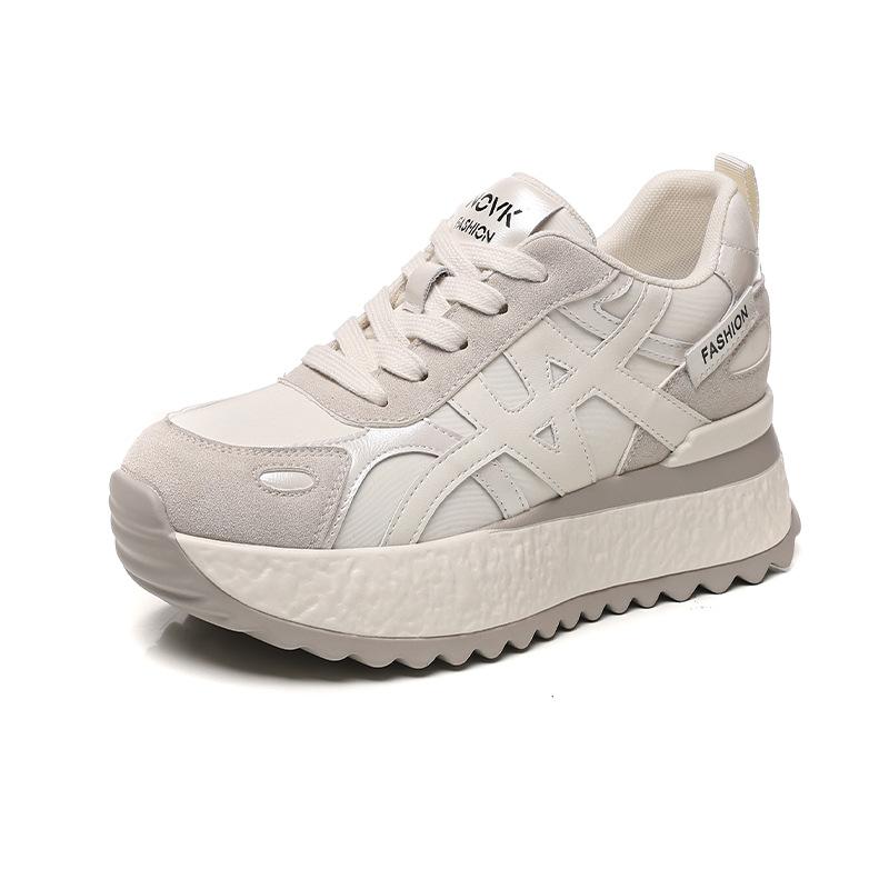Thick-soled autumn and winter new versatile fashion lightweight leather casual sports shoes children 40 бежевый