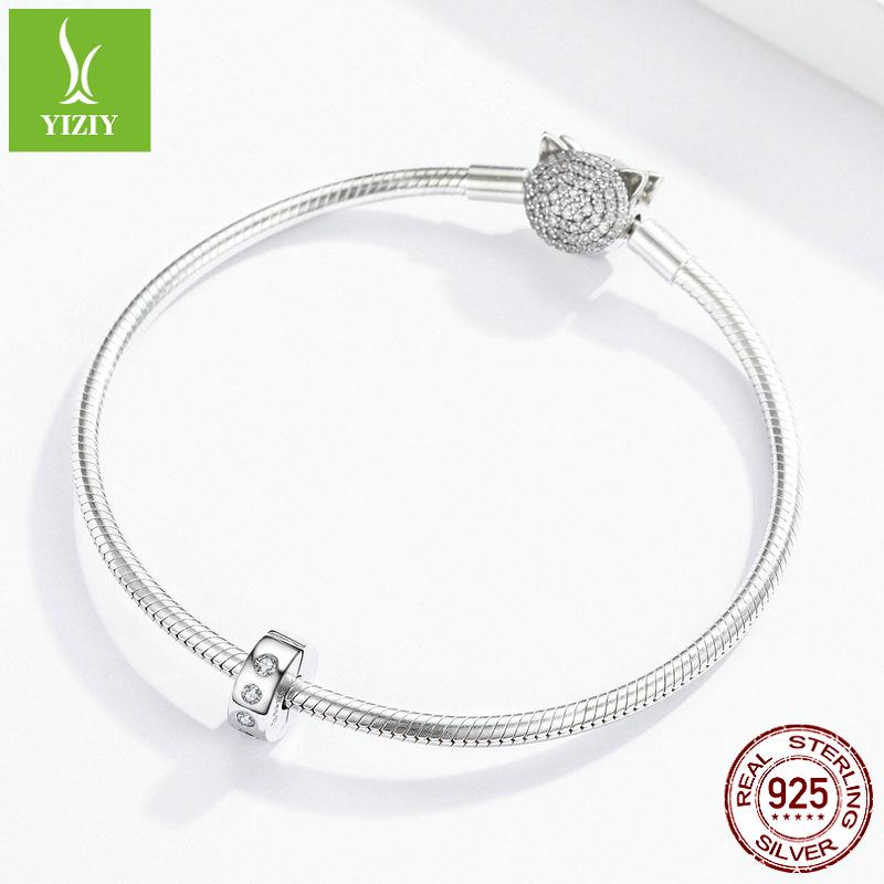 Yinziyun S925 Sterling Silver Bead Charm: Platinum-Plated, Diamond Accents, Openable Design