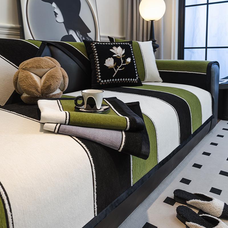 

Полосатая подушка для дивана, универсальная для всех сезонов, нескользящая и грязеотталкивающая подушка для сиденья Новый чехол для кожаного дивана Ткань-покрывало-полотенце 70*70cm