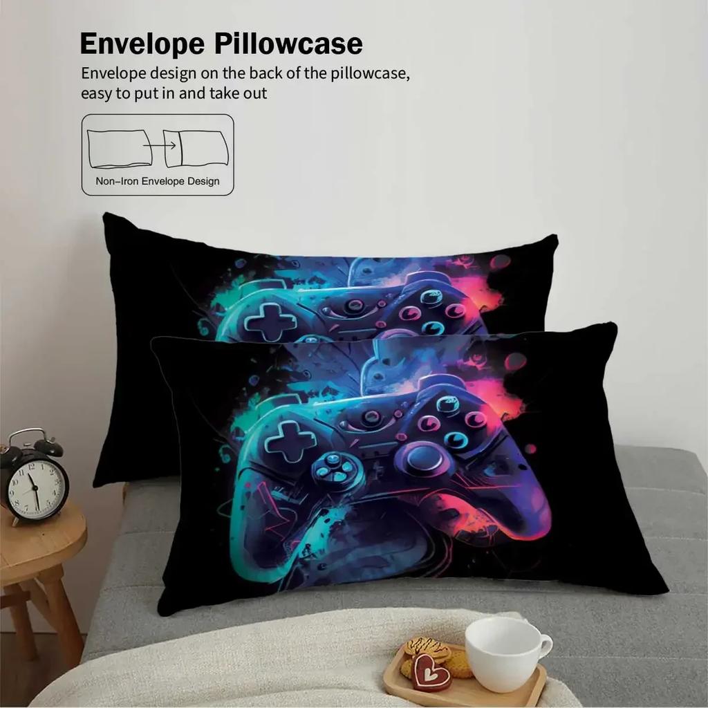 3Pcs Game Controller Pattern Bedding Set, 1 Duvet Cover And 2 Pillowcases, For Teenagers And Adult'S Bedroom, Birthday Gift