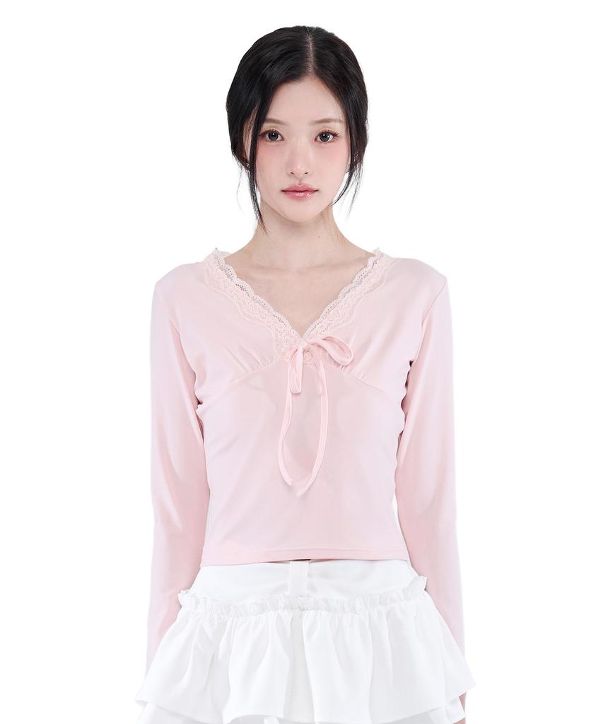 Alkialka Lace Trim Long Sleeve (Light Pink)
