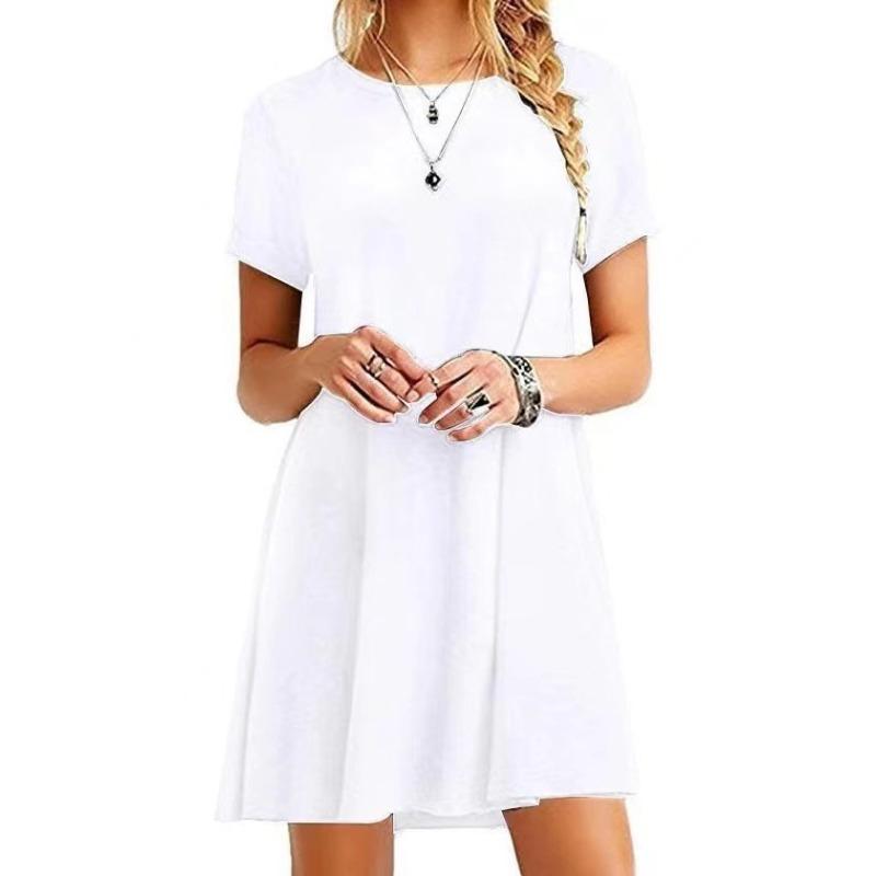 Women's Fashion Summer Spring Solid Color Print Short Sleeve O-Neck Casual Dresses