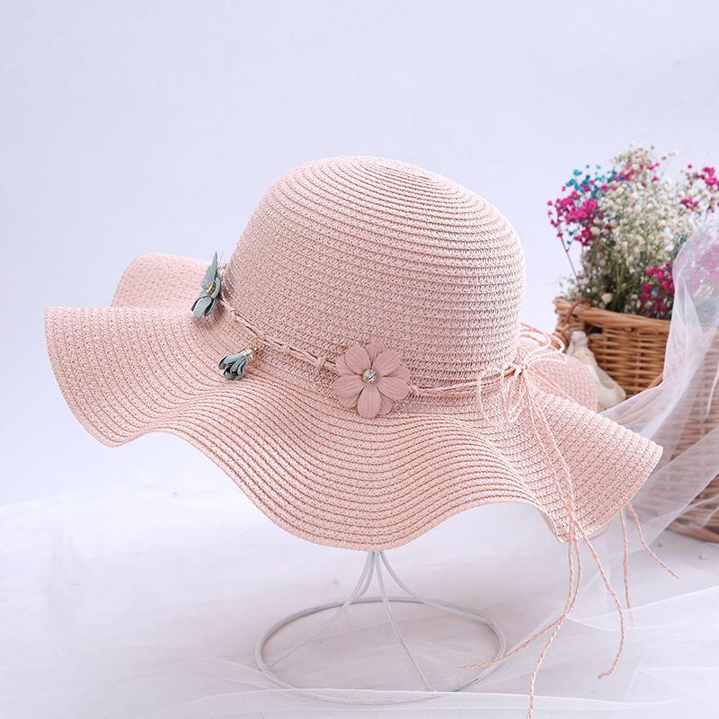 Chapeau Femme Été Édition Coréenne Tendance Protection Solaire Chapeau de Plage Chapeau Pare-Soleil de Voyage Polyvalent Résistant aux UV Chapeau en Herbe