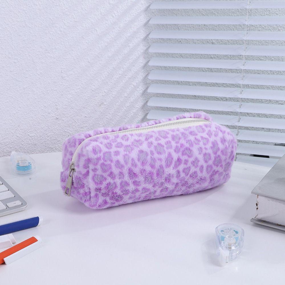 Leopard Printted Pattern Pen Bag Plush Pen Box High Quality Stationery Organizer  School Office
