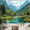 Nature Mountain Forest Tapestry Sage Green Tree Stream Wall Tapestry for Bedroom Aesthetic Lush Woodland Landscape Small