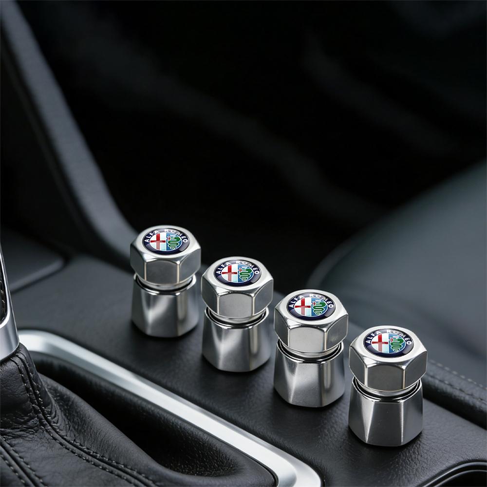 DYSA7 4Pcs Car Wheel Tire Valve Caps Dust Proof Cover Decoration For Alfa Romeo Giulia Giulietta 159 147 156 MiTo Stelvio Accessories