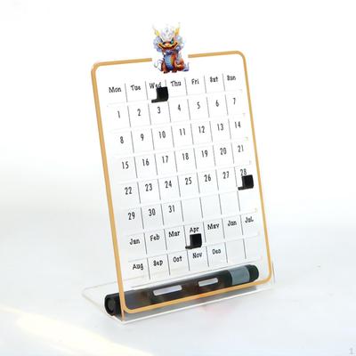 Acrylic Desk Calendar,Perpetual Calendar Party Gifts Office Home Pen Holder Chinese Year Decor