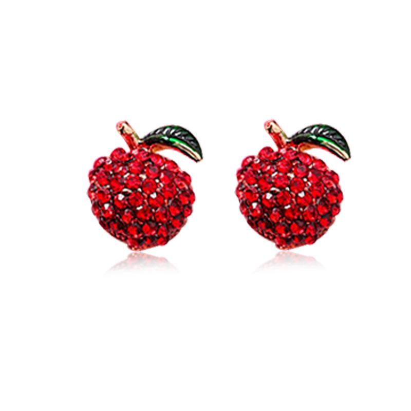 Temperament Red Zircon Strawberry Earrings for Women Shiny Rhinestone Cherry Flower Earrings Delicate Party Wedding Jewelry